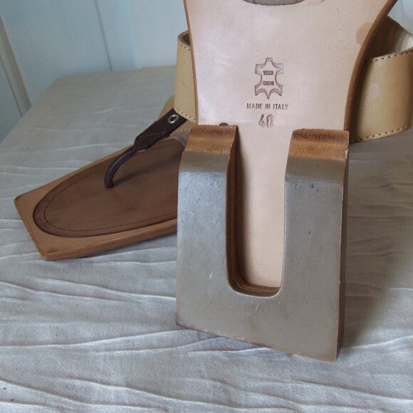 Cobalto Italian Leather and Wood Thong Sandals sz 40 - Picture 13 of 16